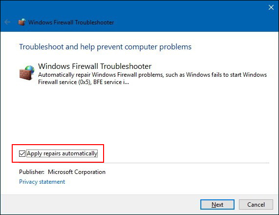 Windows Firewall Troubleshooter