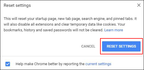 Reset Chrome Settings 